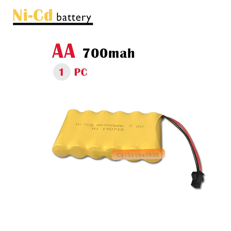 Аккумулятор 7,2 в, 700 мА/ч, ni-cd, 7,2 в aa, никель-кадмиевый аккумулятор, никель-кадмиевый аккумулятор для радиоуправляемой лодки, модель автомобиля, электрические игрушки, танк