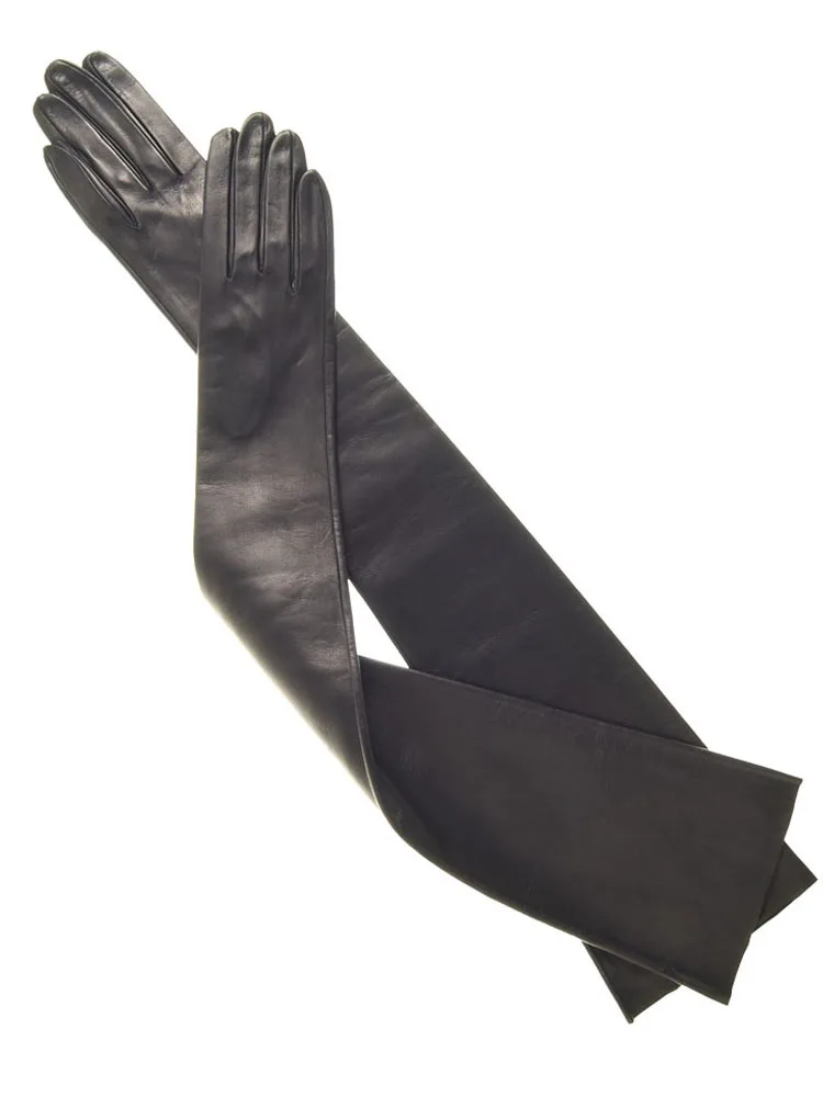 Женские длинные перчатки из натуральной овечьей кожи черные|fashion leather gloves|leather