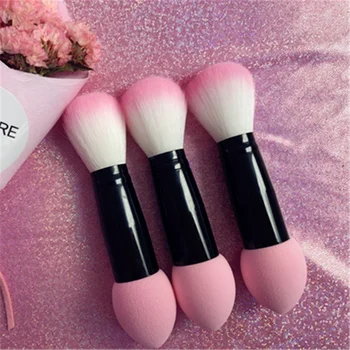 

Professional Blusher Brush Nylon Make Up Brushes Two Head Metal Cosmetic Tools with Sponge Drop Shipping