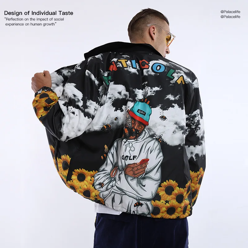 

Nagri 2019 Europe And America Popular Brand Autumn And Winter New Style Taylor Bees Rap Decorative Pattern Stand Collar Men Jack