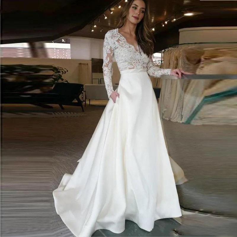 lace top satin skirt wedding dress