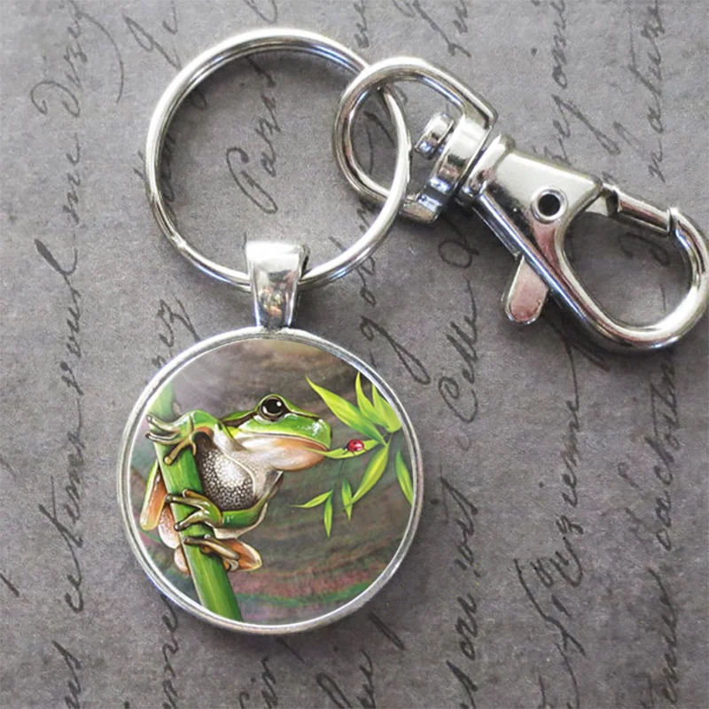 Художественная живопись милое дерево ключ в форме лягушки кольцо брелок с