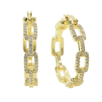 

Gold Cuban Chain 22mm Hoop Earrings for Women Ear Pair Micro Cz Earrings Fashoin Hophop Jewelry Bijoux Brincos