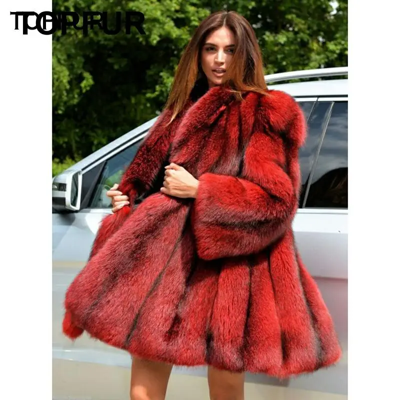 Шуба женская теплая из натурального меха лисы длина 85 см | Женская одежда