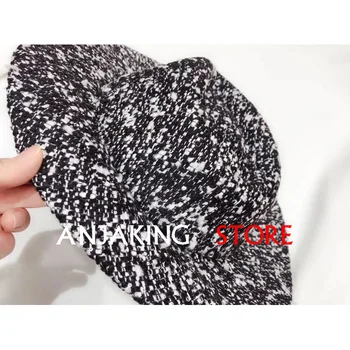 

Classic tricolor Tweed spring winter warm wide brim women's hat high quality ladies hat high quality Top hat