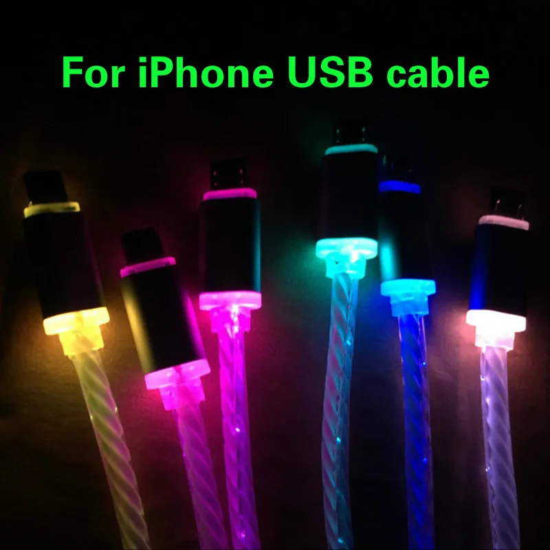 For iPhone USB cable Светодиодный usb-кабель для зарядки и зарядки с подсветкой, кабель micro usb Micro USB/8 контактный кабель для зарядки для зарядка для айфона 5 X Xr 5s iPhone X samsung S4 S6 S7 xiaomi huawei зарядный провод - Цвет: For iPhone USB cable