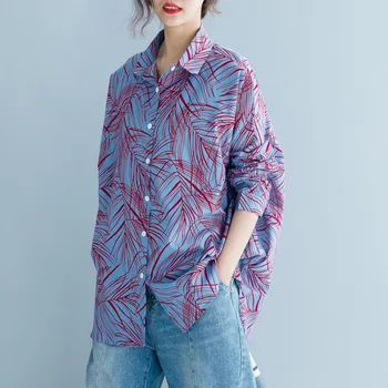 

[EWQ] 2020 Spring Summer New Arrivals Turn-down Collar Full Sleeve Button Print Pattern Women Fashion Casual Loose Shirt AW616