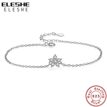 

ELESHE 925 Sterling Silver Magnolia Flower Bracelet with Zircon Elegant Exquisite Chain Bracelet for Women Trendy Silver Jewelry