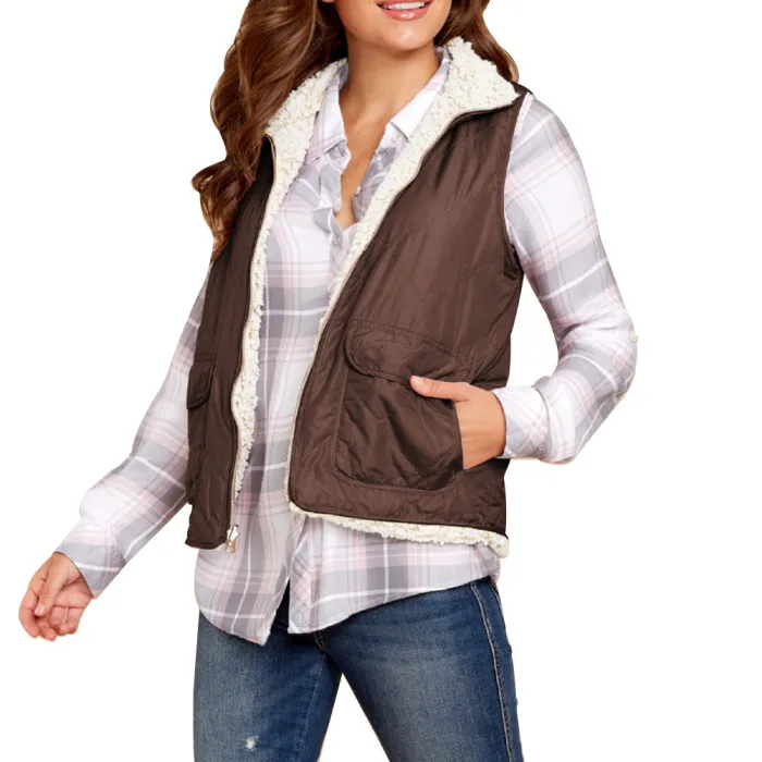 Women Stand Collar Waistcoat Winter Warm Padded Sleeveless Vest Coat NFE99