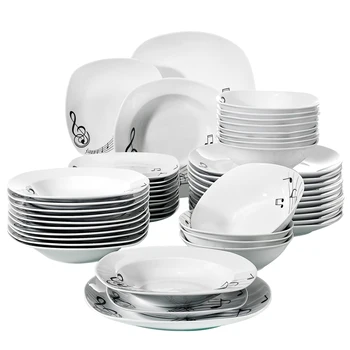 

VEWEET MELODY 48-Piece Porcelain Musical Note Dinner Plate Tableware Set of 12*Bowl,Dessert Plate,Soup Plate,Dinner Plate