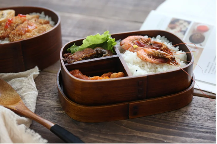 Простой японский стиль деревянный Bento Box с отделениями экологически чистый герметичный детский Ланч-бокс школьная посуда TravelLA143