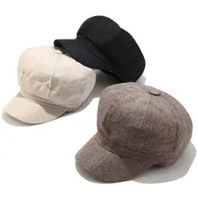 Breathable Cotton Linen Summer Painter Hat Solid Vintage Octagonal Cap Blank Retro Newsboy Beret Cap Women Girl Visor Cap Bone