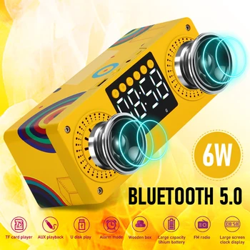 

Wooden Bluetooth Speaker Portable Outdoor Loudspeaker Subwoofer Soundbar LED Display Support TF USB AUX FM Custom Alarm Clock