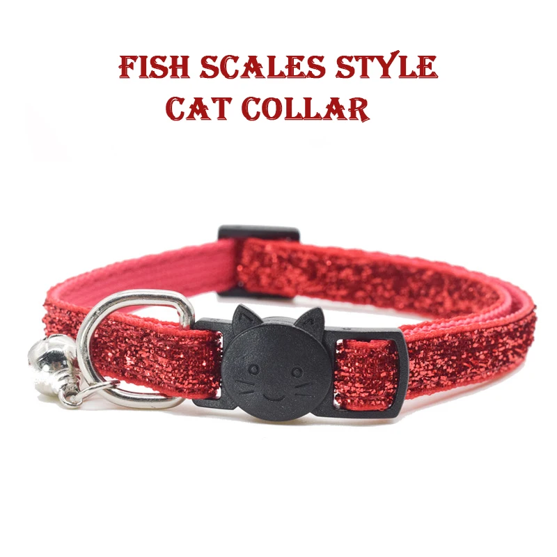 

Cute Colorful Cat Collar with Small Bell Pet Supplies Necklace Kitty Neck Ring Necklet Cat Head Button Scales Design Woven Tape