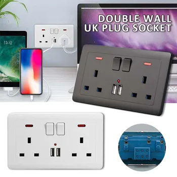 

13A Wall Sockets Double Wall UK Plug Socket 13A With 2 USB Charger Port Outlet Plate For Home Supplies