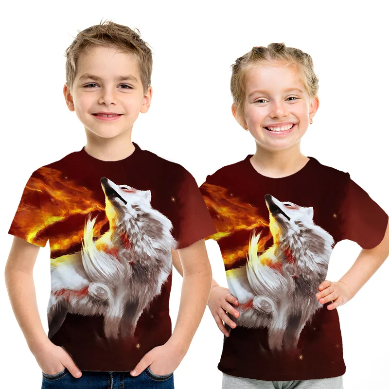 Одежда для малышей от 4 до 14 лет 3d-принт, Детская футболка с изображением волка и животных летняя модная уличная детская футболка с изображением медведя для мальчиков и девочек