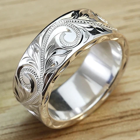 New Trendy Engraved Flower Leaf Pattern Women Wedding Band Rings Romantic Accessories for Lover Versatile Fashion Jewelry