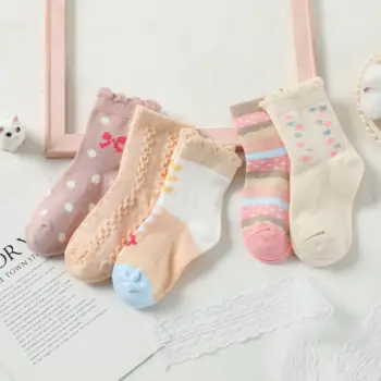 

5Pairs Children's socks funny Kwaii Cute Mid-Calf Length Sock High Quality Cotton Socks 3-10Years