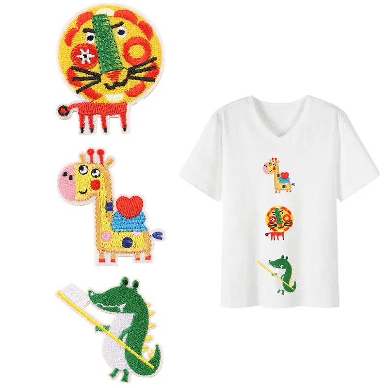 

Embroidery animal patch giraffe lion Iron on patches for womens clothing cartoon parches bordados baby girl clothes stickers