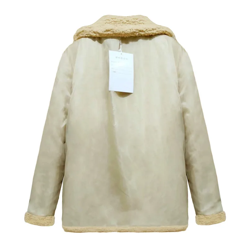 Осенне-зимнее женское пальто из искусственного меха,, больше размера, повседневное приталенное двубортное плюшевое пальто, меховая куртка для женщин размера плюс, теплая верхняя одежда