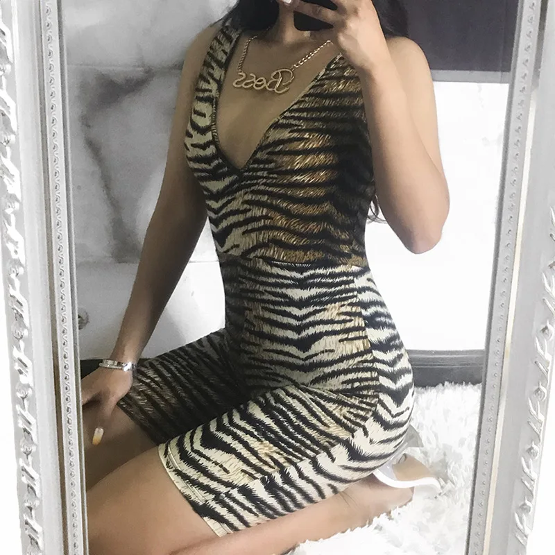 Women Sexy Leopard Printed Backless Sleeveless Beach Club Party Playsuits