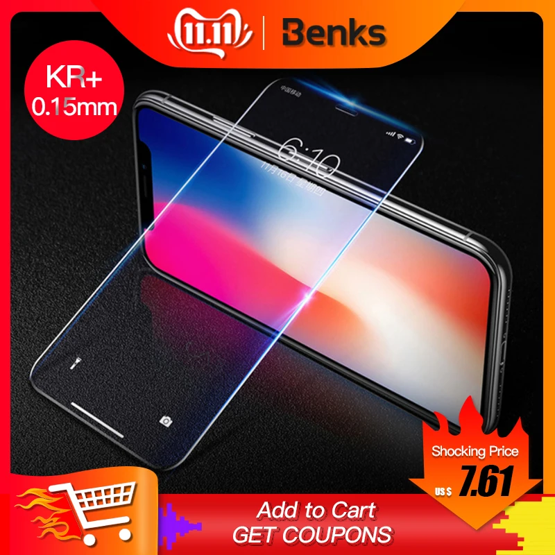 

Benks 0.15mm HD Anti Blu-Ray Protective Tempered Glass For iPhone XS MAX XR 5.8-6.5 inch Full Cover Screen Protector Front Film