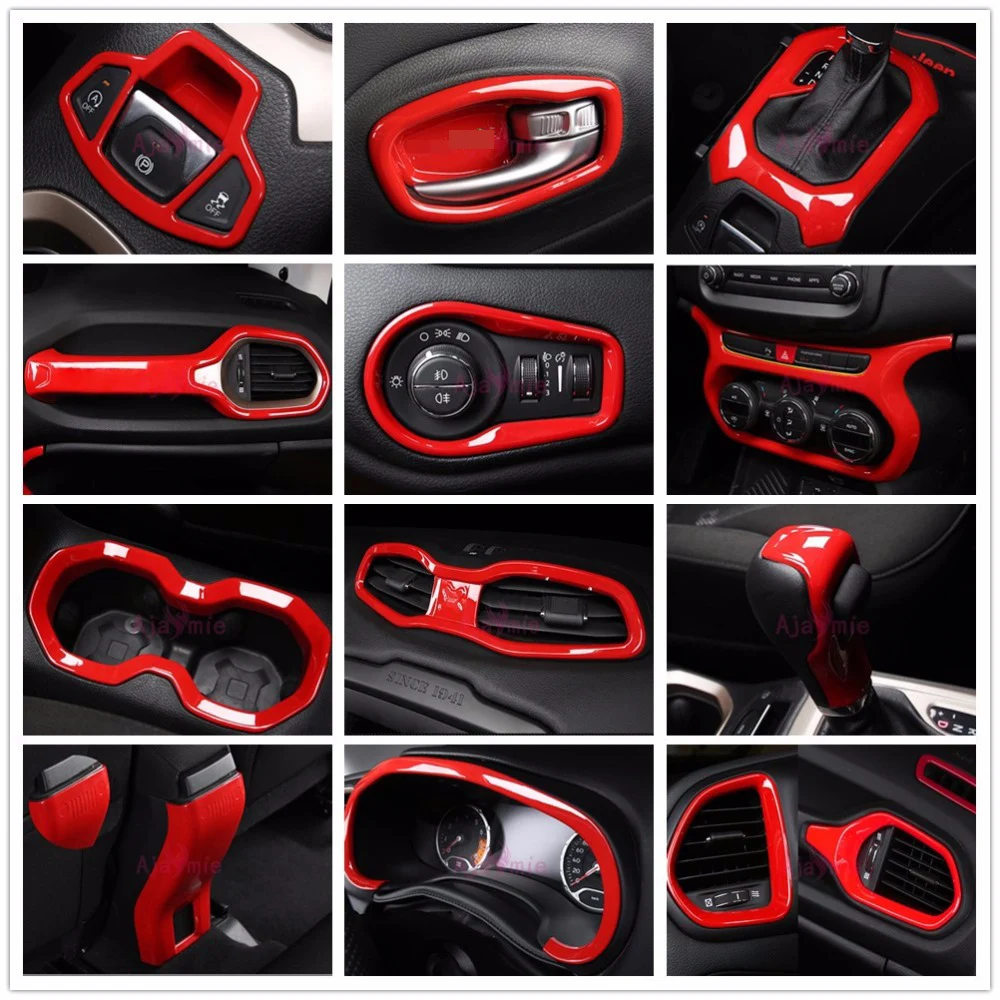 

2016-2018 Interior Red Color Steering Wheel Reader lamp Gear Knob Cover Trim Chrome Car Styling For Jeep Renegade Accessories