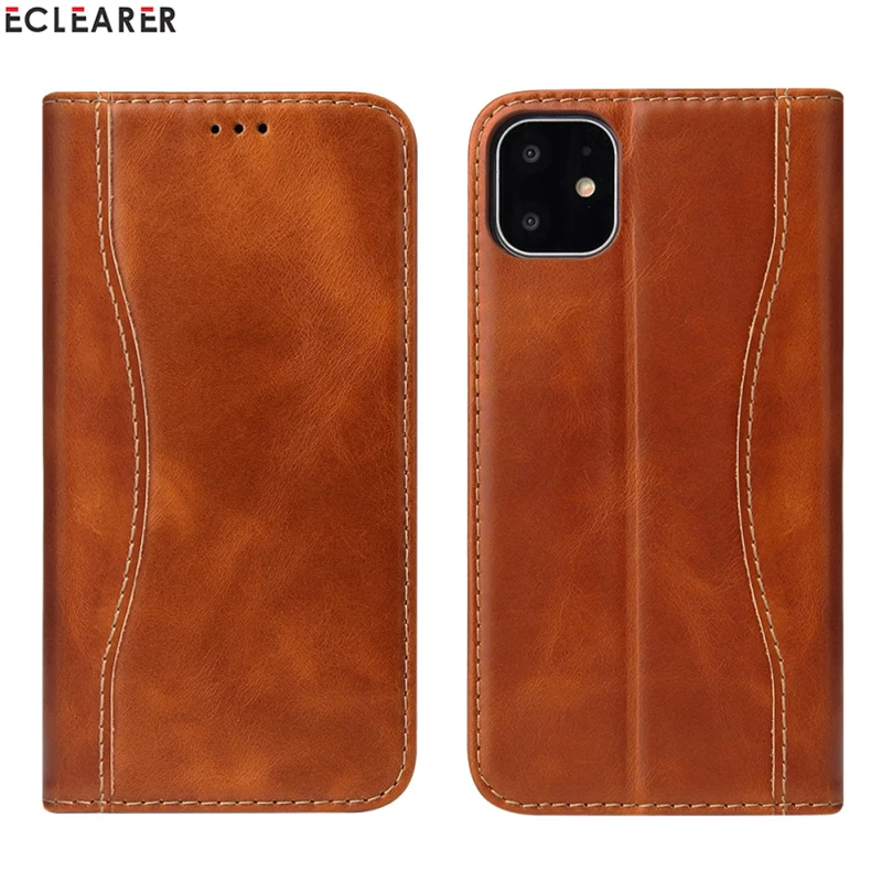 Vintage Genuine Leather Case For iPhone 11/ Pro/ Max Luxury Wallet Case Card Slots Stand Holder Magnetic Flip Cover For iPhone11 - Цвет: Коричневый