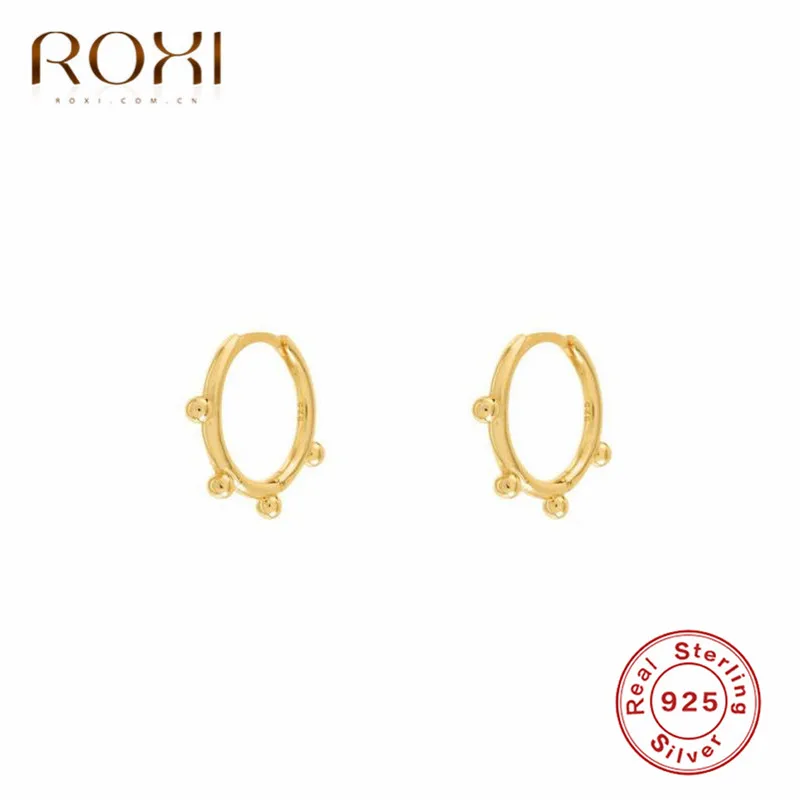 ROXI простые серьги из стерлингового серебра 925 пробы Золотое серебро цвет уха кость Пряжка крошечные бусины Круглый Круг Серьги для женщин ювелирные изделия