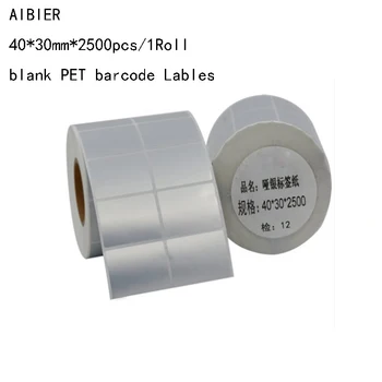 

New AIBIER 40*30mm*2500pcs/1Roll Thermal transfer blank PET barcode Labels PET adhesive printed label sticker Free shipping