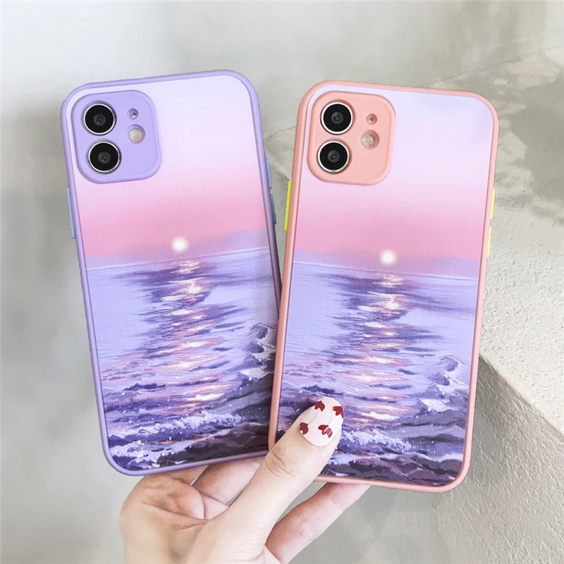 Красивый фиолетовый Чехол С закатом по морю для iPhone 11 12 13 Pro XS Max 7 8 Plus X XR Mini SE 2020