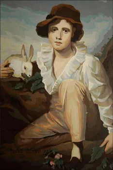 

Top artists original hand-painted high-quality oil painting on canvas: Handsome handsome teenager and pet rabbit