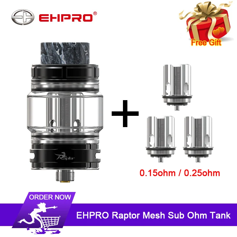 

Original EHPRO Raptor Mesh Sub Ohm Tank 6ml Atomizer 25mm Top filling Vape Tank 0.15ohm/ 0.25ohm Sea Grass Cotton coil VS Zeus X