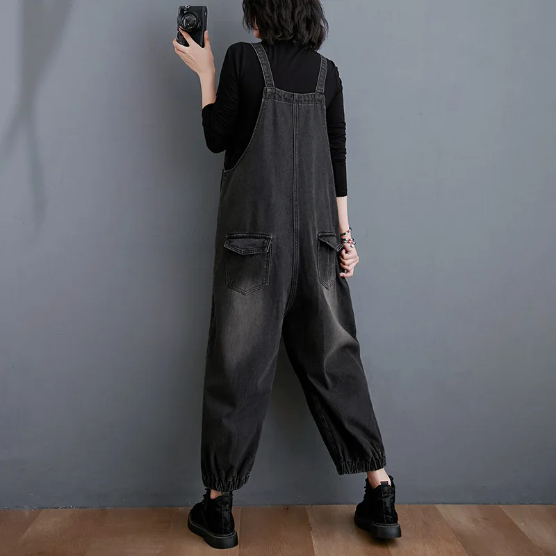Plus Size Casual Denim Overalls Women 2020 Spring Autumn New Spaghetti Strap Pocket Loose Fashion Jumpsuit Jeans Rompers