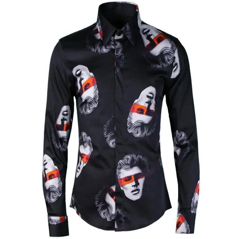 

Luxury Handsome Men Head Digital Printing Mens Dress Plus Size 4xl Long Sleeve Casual Man Shirts