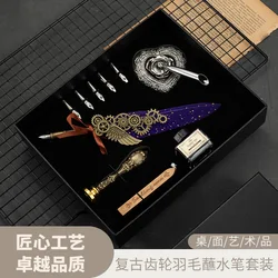Pluma de inmersión retro de estilo europeo, Pluma de Oro rociada creativa, conjunto de caja de regalo de negocios, variedad de regalo de Año Nuevo