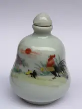 

YIZHU CULTUER ART Collection Old Chinese Famille rose Porcelain Painting Cock Family Snuff Bottle Decoration Gift