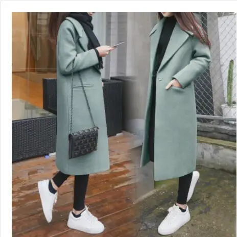 New Ladies' Jacket Fashion Single Breasted Slim Women Autumn Winter Wool Coat Long Wool Coat Spring Autumn Women Wool Coat - Цвет: Green Coat