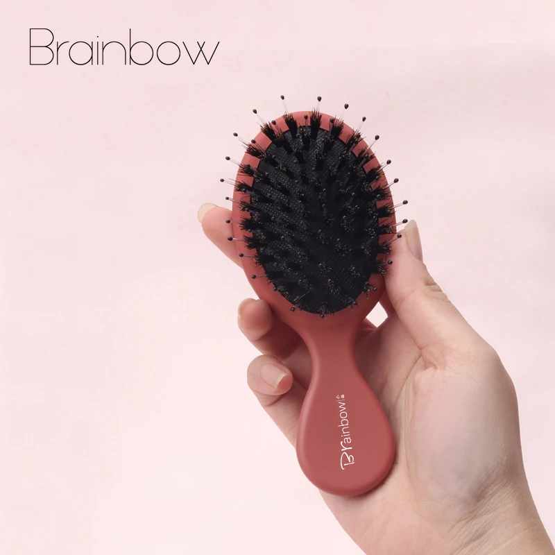 Brainbow 1PC Bristle Hair Brush 5 Colors Anti-static Non-slip Handle Hair Comb Head Scalp Massager Cute &Mini Sized Comb
