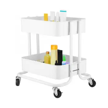 

White Beauty Trolley Cart 2 Tier Shelf Universal Rolling Wheels Storage Rack Hair Barber Salon Accessories