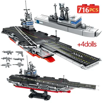

716pcs City WW2 Aircraft Carrier Building Blocks for Technic Military Police Navy Submarine Bricks Toys For Children