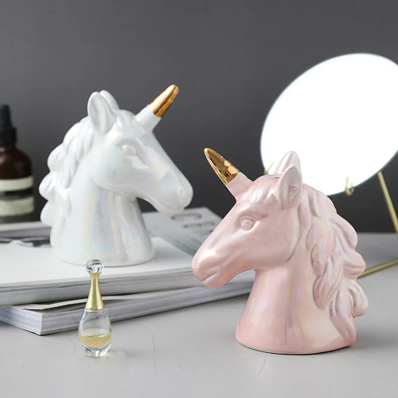 

Pearl glaze unicorn ornament piggy bank golden ceramic white piggy bank