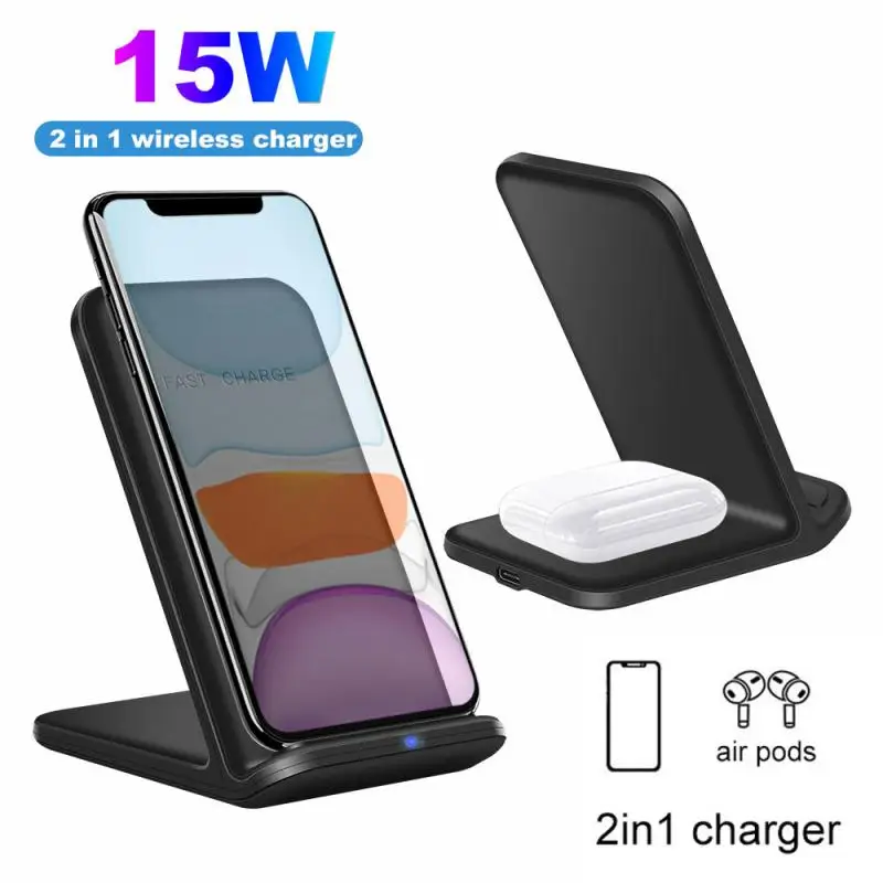 15W Qi Wireless Chargers 2 In 1 Fold-Stand Station Fast-Charging-Holder Dock Pad For IPhone Samsung Xiaomi ABS Type-C Input Part