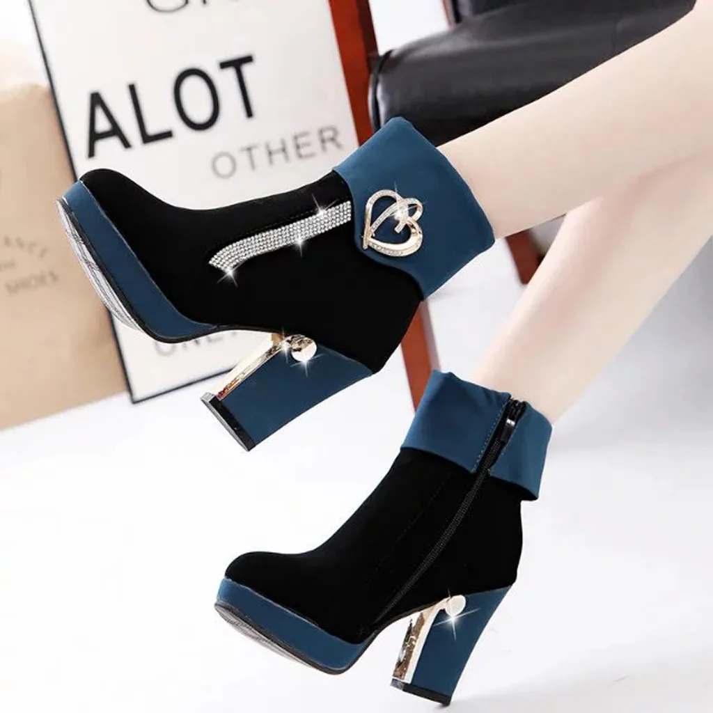 Элегантные ботинки со стразами; женская зимняя обувь; ботильоны на очень высоком каблуке; женские ботинки на платформе; повседневная обувь; Botines Mujer