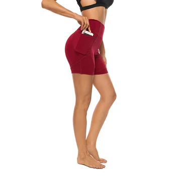 

2019 Summer Women's Sports Shorts Ladies High Waist Pockets Patchwork Active Stretch Solid Dance GYM Casual Biker Shorts