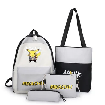 

4pcs/set Anime Pokemon Pikachu Backpack Cartoon Cosplay Computer Capacity School Bags Teenager Girls Kawaii Mochilas Feminina