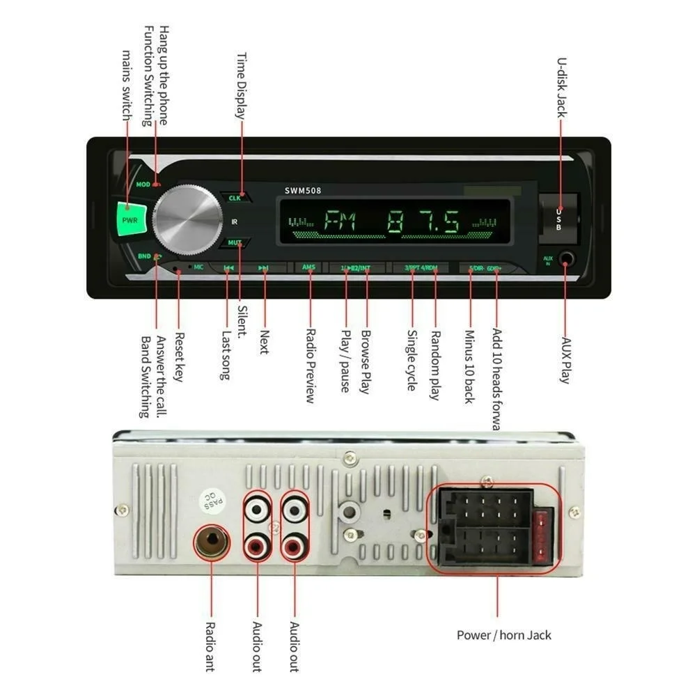 Автомагнитола 1 Din Авторадио Bluetooth стерео In-Dash FM Aux вход 1din приемник SD USB MP3 MMC WMA Поддержка красочная кнопка