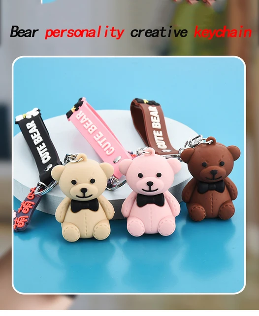 1pc Women's Blue Plush Milk Bear Keychain Lovely Cartoon Bear Bag Pendant  Exquisite Key Ring