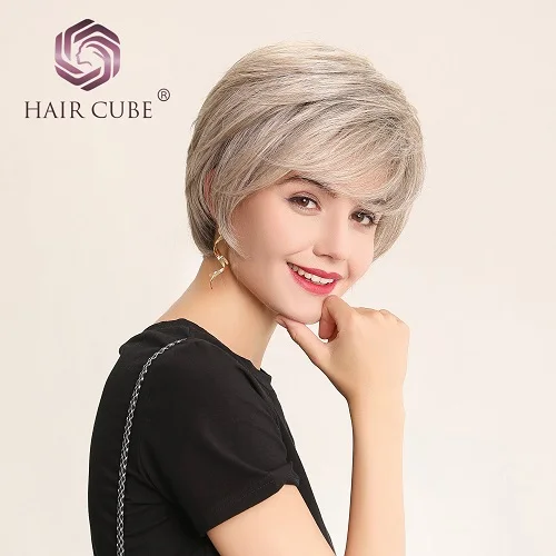 wm2002-4 Haircube синтетические парики на кружеве 6 дюймов 50% человеческие волосы смесь Pixie Cut короткие волосы парик с натуральной линией волос для женщин 4 цвета - Цвет: wm2002-4