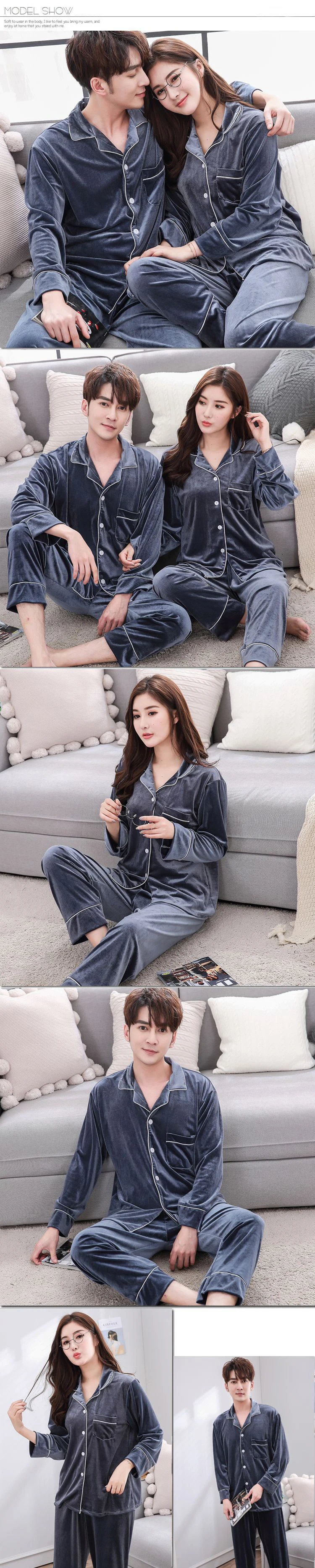 BZEL бархат пару пижамы комплект отложной воротник пижама с длинными рукавами домашняя пижама для мужчин влюбленных Одежда пижамы